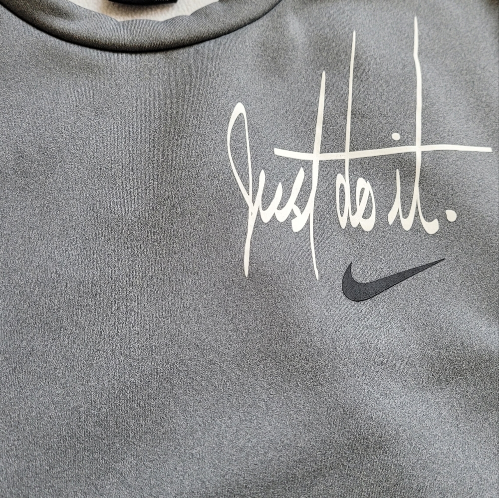 Nike Just Do It Sweatshirt Womens L Blue Crew Neck Pullover Fleece Top Pockets